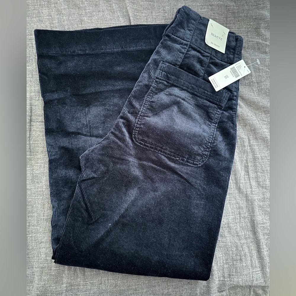Anthropologie Maeve - Dark Navy Corduroy Wide Leg Pants with Scallop Pockets - Picture 2 of 4